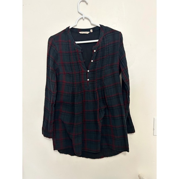 Soft Surroundings Tops - Soft Surroundings Plaid Pintuck Tunic Top Green Red‎ Cotton Blouse XS 2AW93